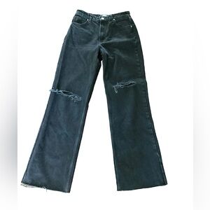 ZARA Womens black distressed high waist  wide-leg baggy denim jeans Size 08